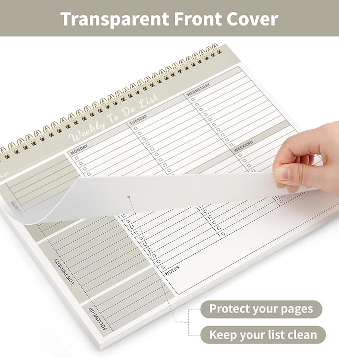 Weekly To Do List Notepad, 52 Undated Sheets （8.5"×11") Duplex-printed Daily Planner For Work Home School Office Desk Accessories Supplies & Goal Setting Tasks - Beige