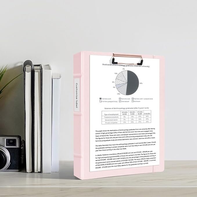 Ospelelf 3 Ring Binder with Clipboard 2 Inch Leather Binder for Letter Size (8.5" x 11"), Clipboard Binder with 5 Tab Dividers Back to School Supply, Pink