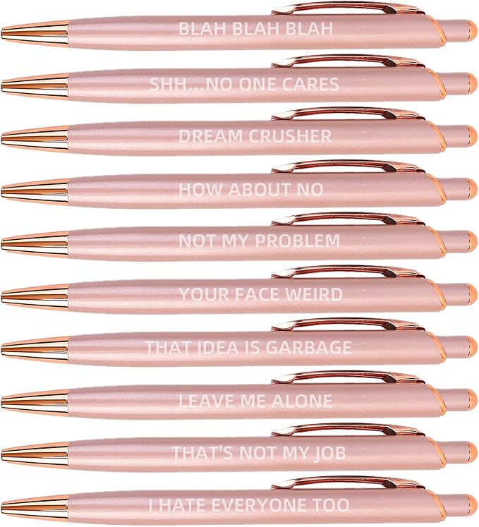 10 Pack Funny Sarcastic Ballpoint Pens, Office Snarky Metal Luxury Rose Gold Ballpoint Pen Encouraging, Office Gift, Black Ink
