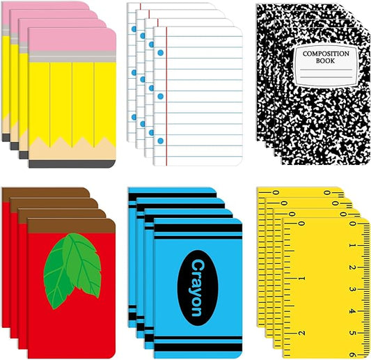 24 Pack Back to School Party Favor Mini Composition Books Small Pocket Size Crayon Pencil Apple Teacher Appreciation Notebooks for Students First Day of School Gift Favors Classroom Prize 5x3 Inch