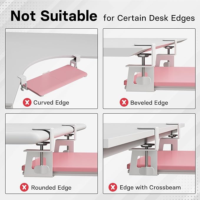 BONTEC KMT01-PJ Under Desk Keyboard Tray, Pull-Out Keyboard & Mouse Platform with C-Clamp, 20 x 11.8 in Space-Saving Ergonomic Slide-Out Drawer, Pink
