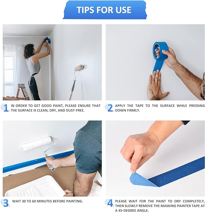 10 Rolls Painters Tape 2 inch Bulk Painter Tape Blue Wide Roll, Blue Masking Tape, 2 Inches x 55 Yards for General Purpose Wall Painting, Home Improvement