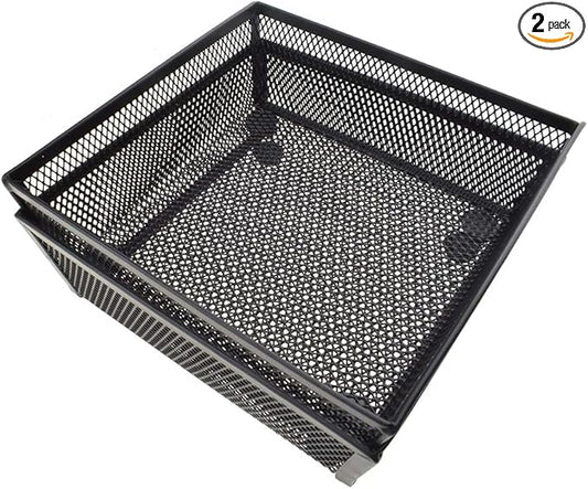 HAHIYO Stackable Mesh Tray Cup 6 x 6 x 2 inches Sturdy Container for Desk Drawer Organizer Collection for Home Office School kitchen Soft Foam Feet No Sharp Edges 2 Pack Black