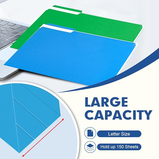 File Folder, PANDRI 220 Pack Colored File Folder, 1/3 Cut Tabs, Letter Size, Assorted 6 Colors Filing Folder for Office School Business