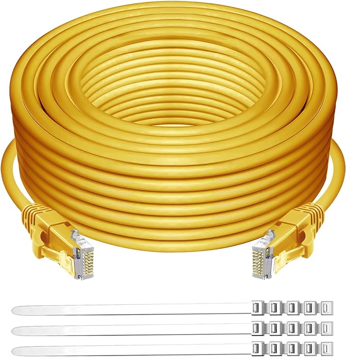 Adoreen Cat 6 Ethernet Cable 40 Ft-Yellow, Outdoor & Indoor Snagless Long Round by Adoreen