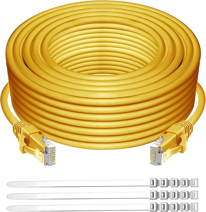 Adoreen Cat 6 Ethernet Cable 200 Ft-Yellow, Outdoor & Indoor Snagless Long by Adoreen