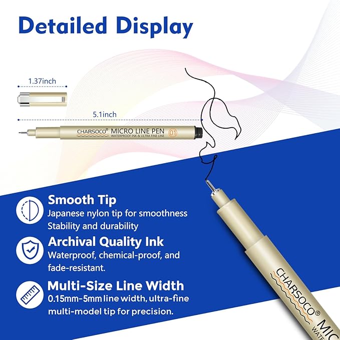 04 Micro Pen, Black Fine Point Pen with Waterproof Archival Ink, 0.4mm Fineliner Ink Pens for Artist Illustration, Sketching, Anime, Manga, Technical Drawing and Scrapbooking