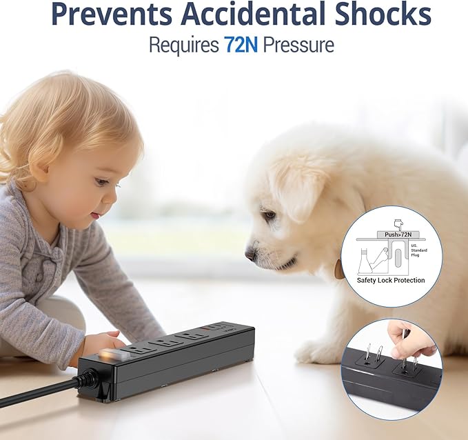 IPX6 Outdoor Power Strip Weatherproof, Waterproof Surge Protector with 3 Wide Outlet with 1A2C USB Ports, 10FT Long Extension Cord, Wall Mountable for Outside Decorations and More UL Listed(Black)