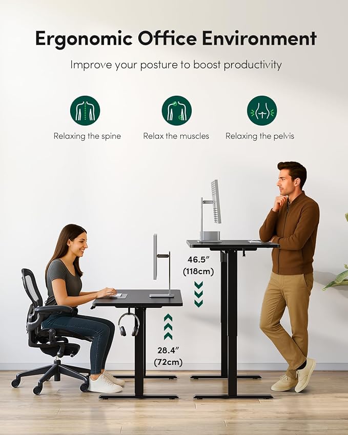 FEZIBO One-Piece Standing Desk Adjustable Height Stand up Home Office Desk, 32x24 Inch Electric Standing Computer Desk, with 4 Memory Presets, Fixable casters, Black