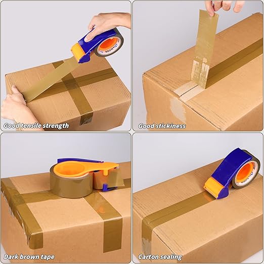 36 Rolls Brown Packing Tape with Dispenser, 1.88" X 60 yd Shipping Tape Bulk, Total 2160 yards, 2.6 mil, 3" Core, Tan Packing Tape Refills, Carton Sealing Tape for Moving Boxes, Package, Mailing