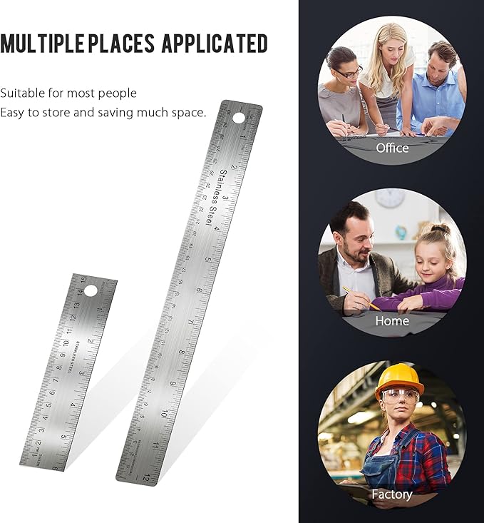 Frienda 2 Pcs Metal Ruler Cork Backed 6 Inch and 12 Inch Stainless Steel Rulers with Cork Backing Non Slip Straight Edge Measure Ruler for Student Graduation Back School Supply