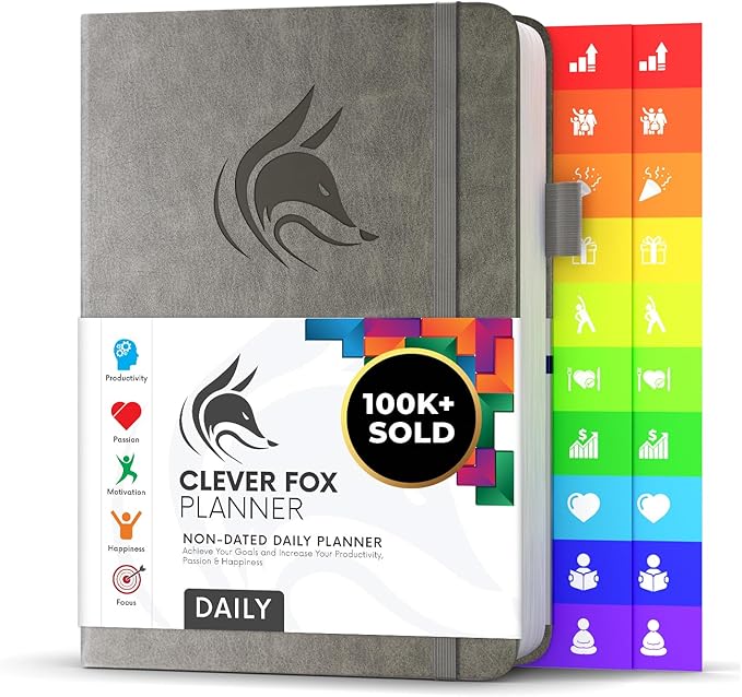 Clever Fox Daily Planner – Undated Planning Notebook with Hourly Schedule & To-Do List – Personal Day Task & Work Organizer, 6 Months (Gray)
