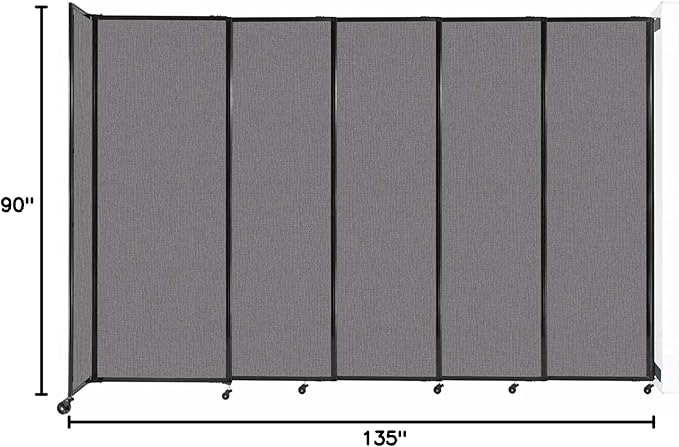 Wall-Mounted Sliding StraightWall Room Divider | Adjustable Widths | Locking Wheels | Room Separator | Up to 11'3" Wide x 7'6" Tall Slate Fabric Panels