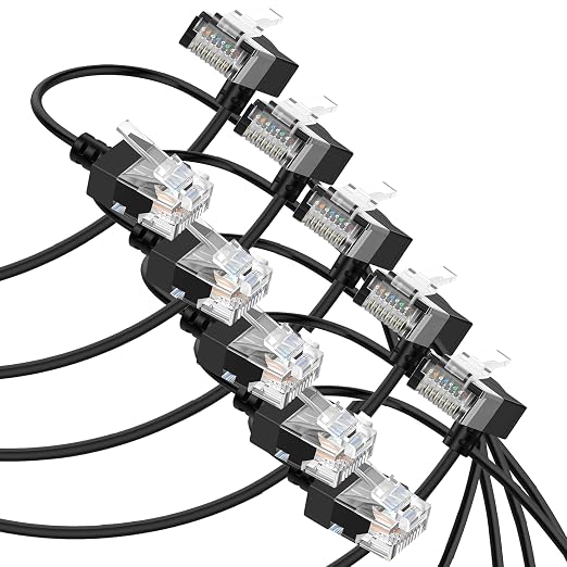 Cat6A Ethernet Cable 90 Degree Downward Angled 15FT 5 Pack, Flexible Slim & by Thzzhnno