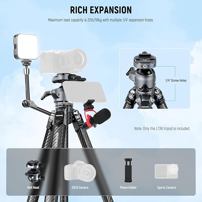 NEEWER LITETRIP LT38 61" Travel Tripod Carbon Fiber - Image 6