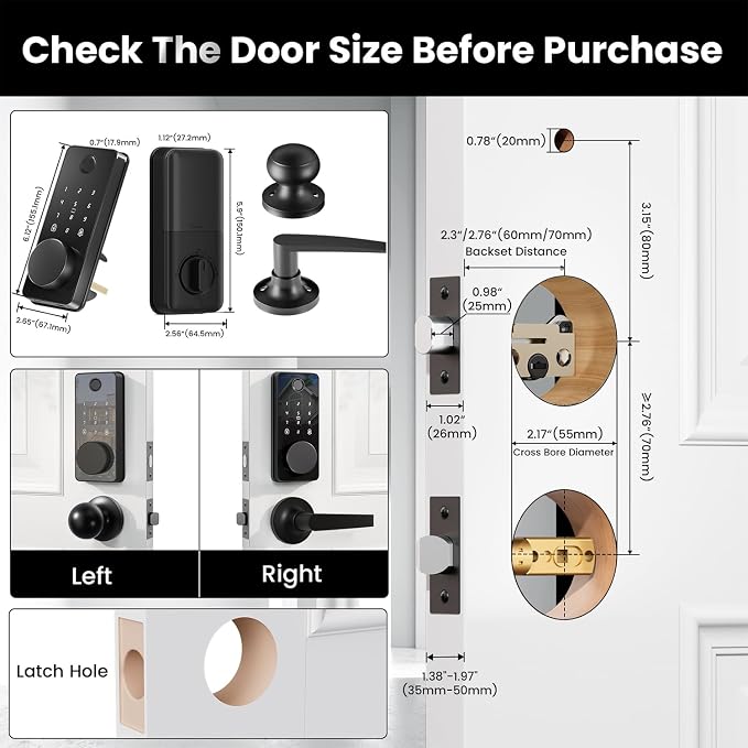 Keyless Entry Door Lock with 2 Knobs, Biquole Fingerprint Keypad Deadbolt - Image 9