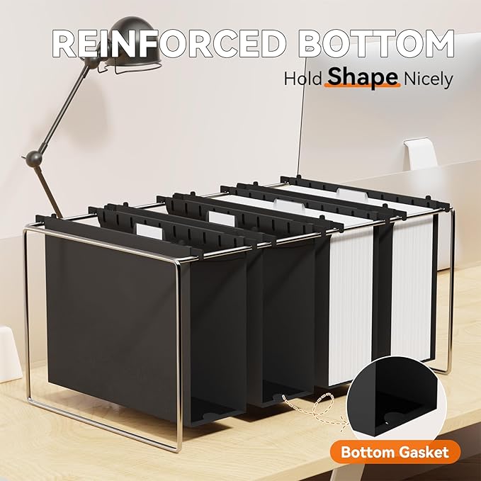 Plastic Hanging File Folder Letter Size,Heavy Duty 3“Expanding Reinforced Black Large Hanging Folders,Insert Gasket,Adjustable Tabs,Filing Cabinet Folder for Office/School/Home,12 Pack