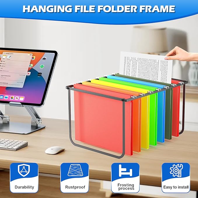 2 Pack Legal and Letter Size Hanging File Folder Frame,Hanging File Folder Holder for Desktop Organizer,Metal Rack for Filing Cabinet or File Drawer, 12.4” Wide x 15.3” Long x 9.4" Height