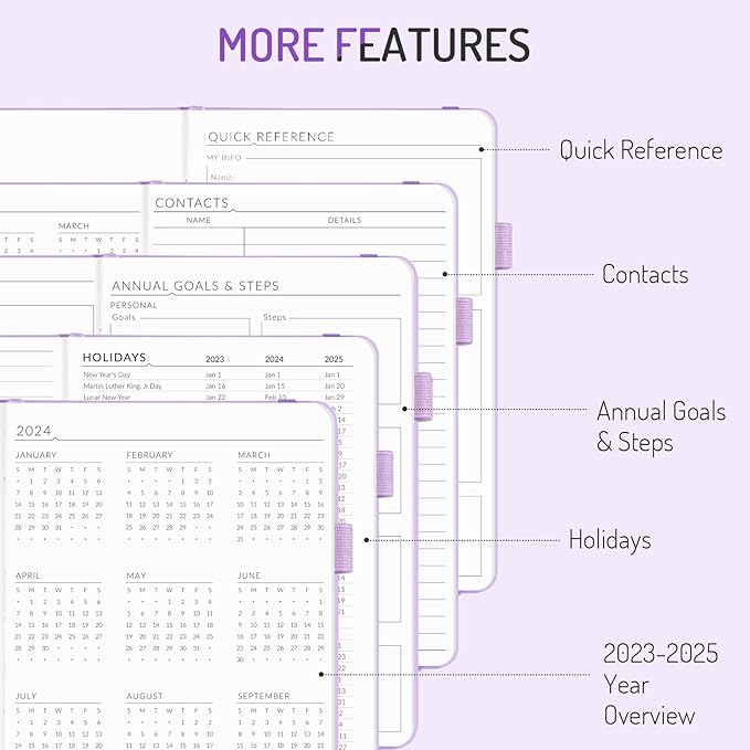 Undated Weekly Planner for 2025, Forvencer Simplified Daily & Weekly & Monthly Calendar Planner, Cute Daily Organizer Notebook, Agenda Journal to Track Goals & Tasks, Start Anytime, A5 Size, Purple