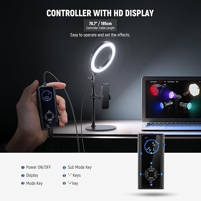 NEEWER 8" 18W High Power Desk Ring Light - Image 5