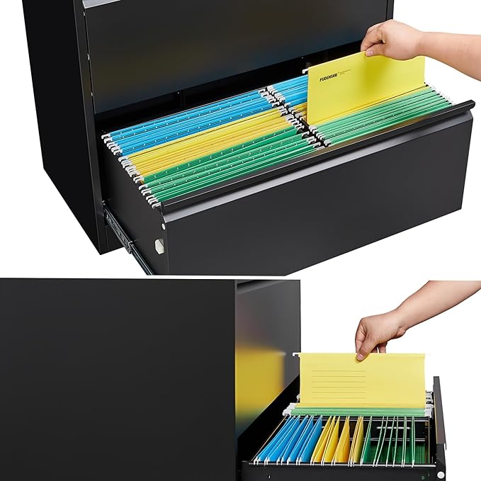 SISESOL 2 Drawer Lateral File Cabinet with Lock and Shelf,71" Black Filing Storage Cabinet with Doors,Locking Metal Storage Cabinets with Drawers for Home,Office,Garage,School,Fit A4/Letter/Legal File