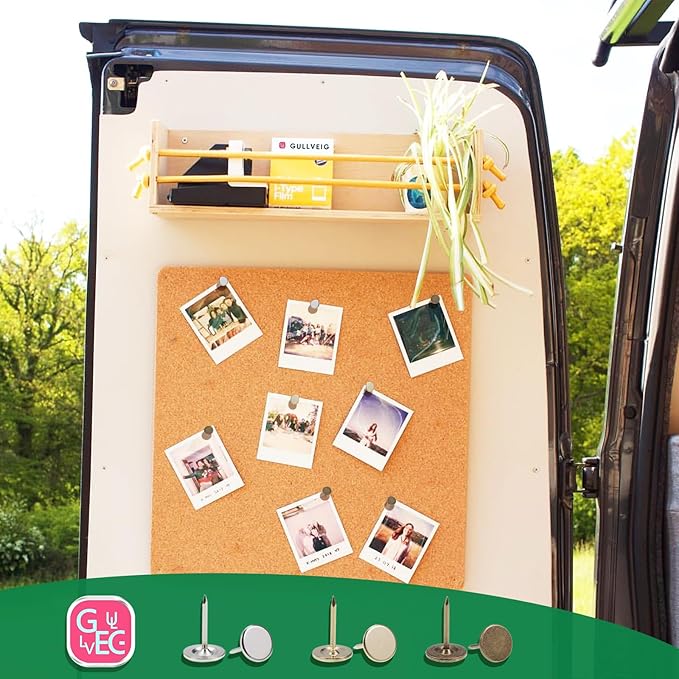 Gullveig Golden Push Pins and Thumb Tacks: Heavy Duty Flat Upholstery, Long Carpet Tacks, and Decorative Nails for Wood and Fabric, 50 Count