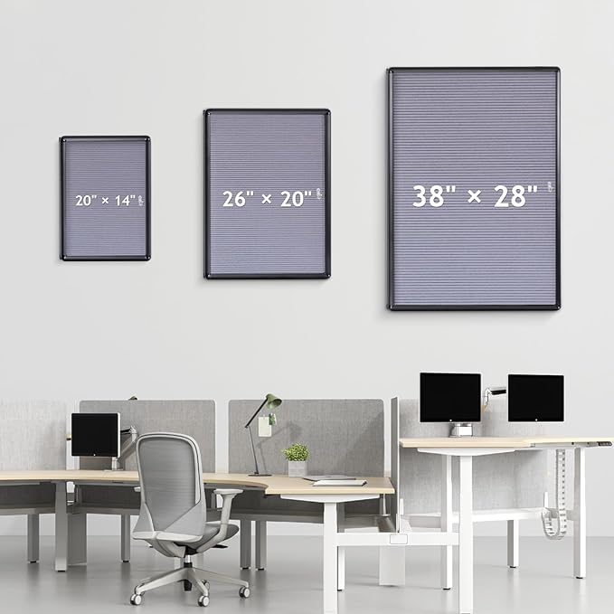 SWANCROWN Enclosed Bulletin Board with Locking Door 20x14 in, Lockable Felt Letter Board Sign Tamperproof Message Board for Office School Home, Black Aluminum Frame, Grey