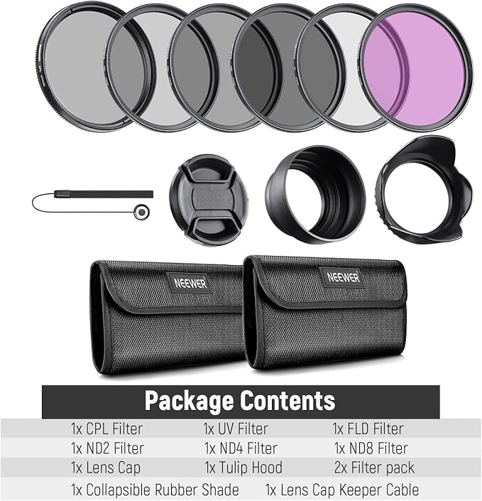 NEEWER 67mm Lens Filter Kit: UV, Lens Hood and Lens Cap Compatible - Image 9