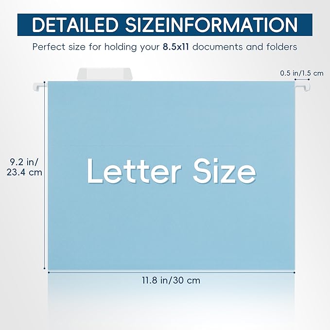 Hanging File Folders, 25 Pack Letter Size File Folders with 1/5-cut Tabs, Office Essentials for Filing Cabinet & Desk Storage