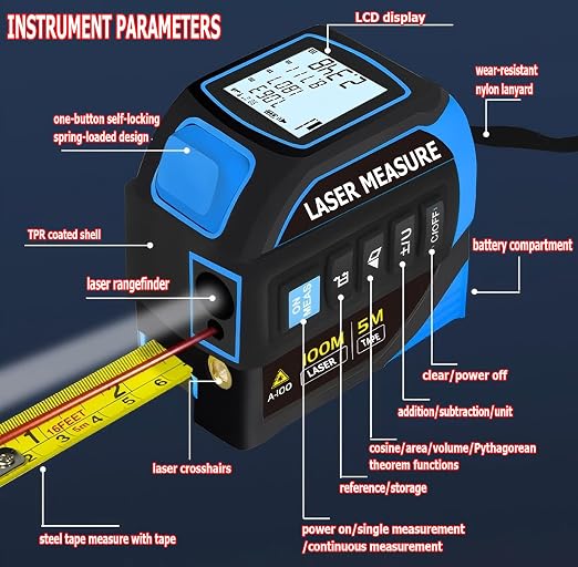 tape measure 4-in-1 laser Digital Measuring Tape & 60m/197ft Laser Distance - Image 6