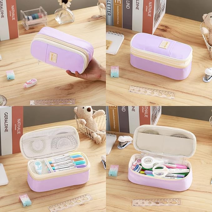 Dugio Big Pencil Case for Girls Organizer Pencil Bag with Zipper Pencil Pouch for School Teens Kids Aesthetic Large Pencil Pouch Purple