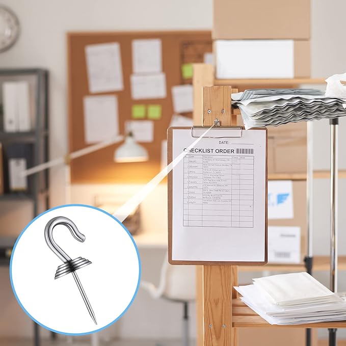 Hotop 30 Pieces Push Pin Wall Hooks Metal Thumb Tack Hangers Iron Alloy Nail Decorative Picture Hooks for 20 Lbs Home Office School Party Supply (Silver)