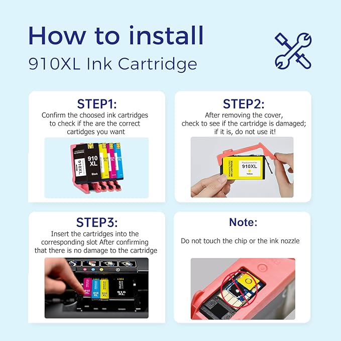 910XL Ink Cartridges for HP Printers Replacement for HP 910XL Ink Cartridges Combo Pack HP910XL Work for Officejet Pro 8020 8025 8028 8030 8035 8022 Printer (Black and Color, 4 Pack)