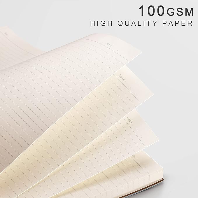 EMSHOI College Ruled Composition Notebook - Large B5 Notebook Lined Journal Leather with Free Sticky Notes, 204 Numbered Pages,100gsm Thick Lined Paper, Softcover, 7.5"x10"-Khaki