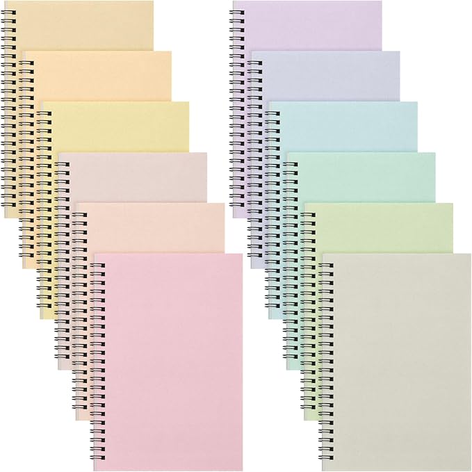 Fuutreo 12 Pcs Spiral Notebook for Work A5 8.3 x 5.7 Inch College Ruled Spiral Journal Notebook Kraft Cover Ruled Paper, 12 Color, 60 Sheets, 120 Pages for Office School(Innovative Color)