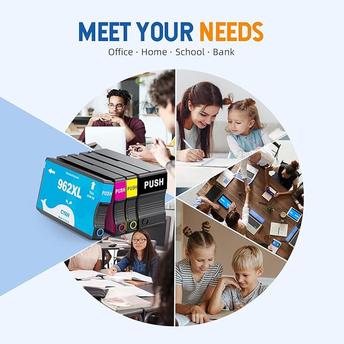 962XL Ink Cartridge Combo Pack Compatible for 962 Ink Cartridges Work with Officejet Pro 9015e 9015 9010 9018e 9025e 9012e 9018 9025 9020 9012 Printers 4 Pack (Black Cyan Magenta Yellow)