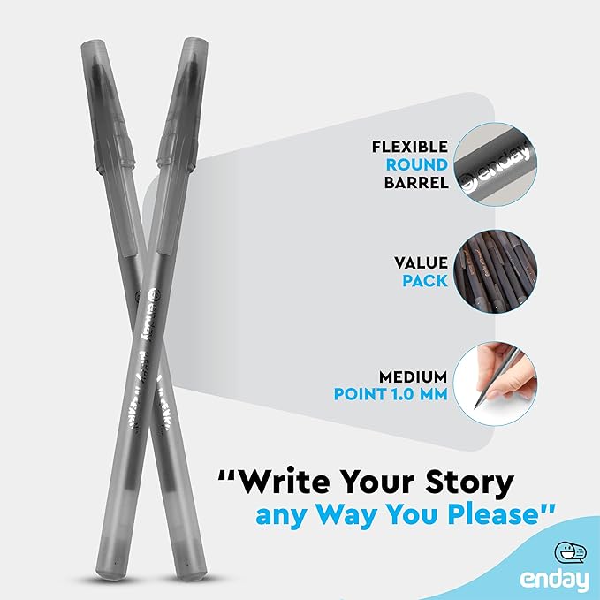 Enday Bulk Ballpoint Pens Black (240 Pack) Ink pens bulk, Medium Point 1.0mm, office, Smooth Writing black ink pens for School, Home, and Office.