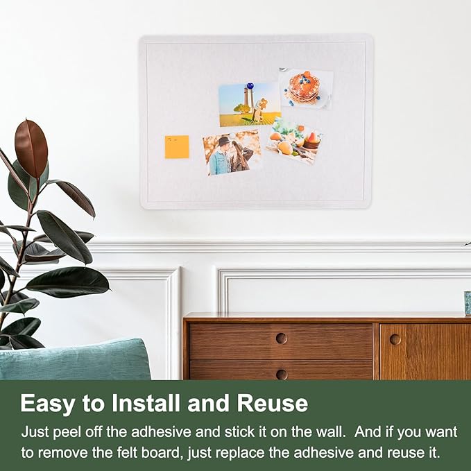 YOKIVE Felt Bulletin Board, 48 x 36 -Inch Foldable Decorative Pin Board Self Adhesive Felt Cork Board with 20 Pushpins, Great for Wall, Photo Display, Paste Note, Schedule(Olive)