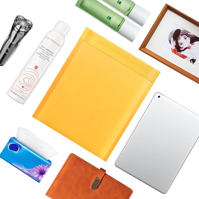 52Pack Yellow 8.5x12in Kraft Bubble Mailers Small Business Mailing Packages Self-Sealing Paper Envelopes, Mailer Shipping Padded Envelopes with Strong Adhesion for Jewelry Makeup Supplies