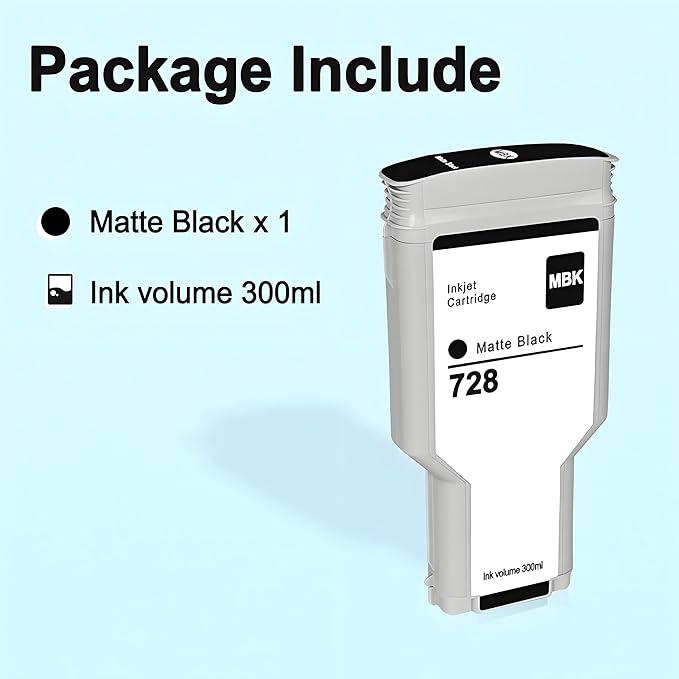 HP 728 Ink Cartridge 300ml (F9J68A) 728 Compatible with DesignJet T730 T830 MFP Large Format Plotter Printers (1-Pack, Matte Black)
