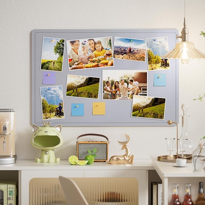 MaxGear Large Bulletin Board 36" x 24", Foldable Felt Board Vision Board Supplies, Cork Board for Office, Home, School, Small Pin Boards for Walls Decorative Display Board Moonlight Gray