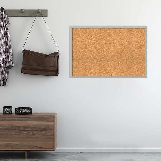 Amanti Art Natural Cork Board for Wall, 26x38 Vision Board with Silver Wood Frame, Large Corkboard Office Decor for Home Organization, Casual Corkboard Pinboard to display items for home organization