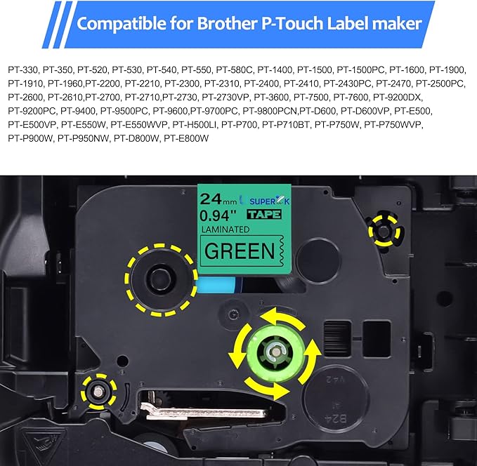 8PK Compatible for Brother P-Touch Label Maker Tape TZe-751 TZ-751 TZe751 TZ751 Black on Green 24mm 0.94 inch 1'' x 26.2ft Laminated TZe TZ Label Tape for PT-2730 PT-2730VP PT-3600 PT-7500