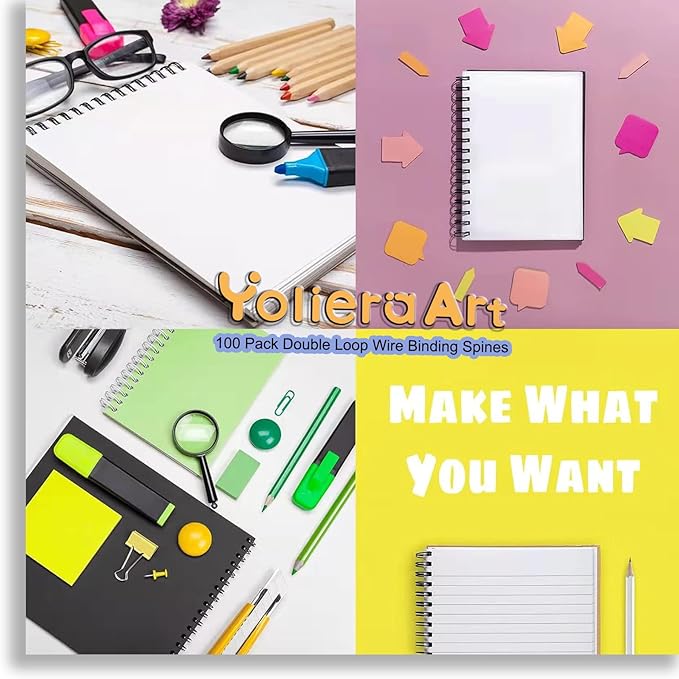 3:1 Pitch Double Loop Binding Wires, YolieraArt 100 Pack Spiral Spine Bindings, 9/16 Inch Wire Twin Binding for Book Binder Machine,Students and Coworkers (120 Sheet Capacity, 100P, Gold)