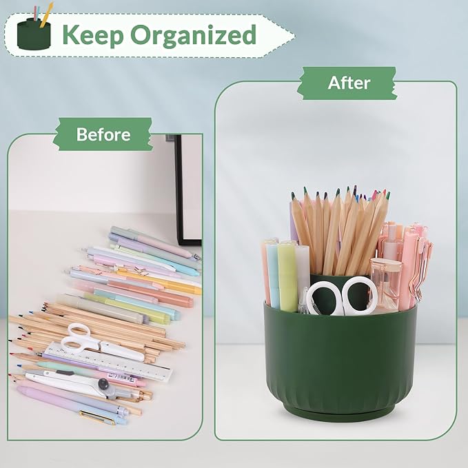 SKYDUE 360 Degree Rotating Desk Organizer, Dual-Purpose Pencil Pen Holder for Desk, Rotating Pencil Cup with Stickers, Office Supplies, Desk Decor for Office, School, Home