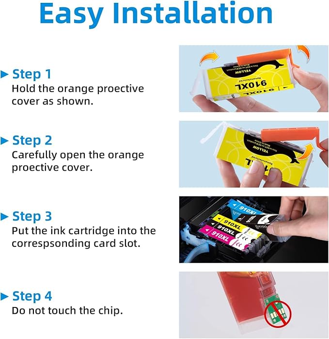 910XL Ink for 910XL Ink Cartridges Combo Pack Replacement Work with OfficeJet 8015e 8022e 8010 8022 OfficeJet Pro 8025e 8028e 8035e 8020 8025 8028 8030 8035 Printers 4 Pack (Black Cyan Magenta Yellow)