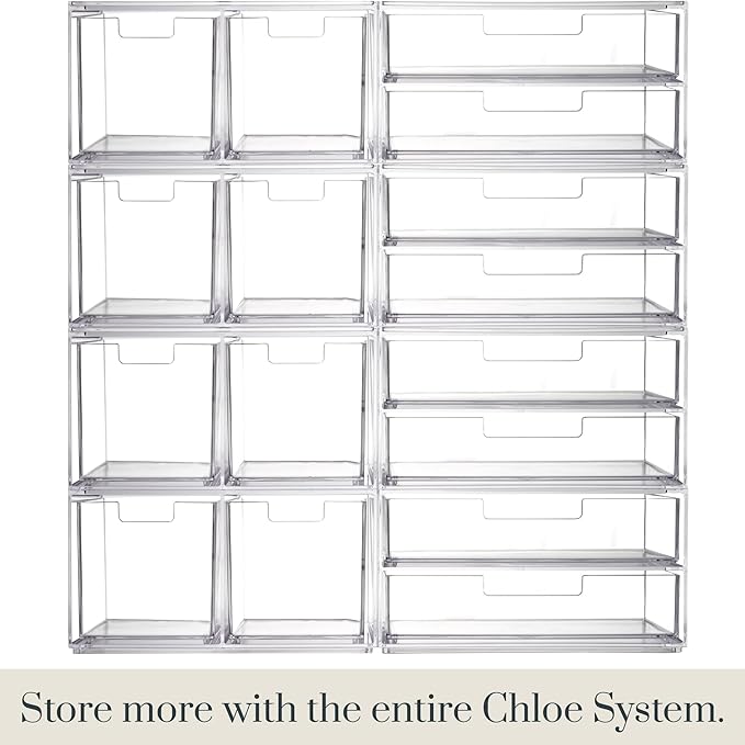 STORi Chloe Space-Saving Clear Drawer Organizer (4 Drawer Set) Sort Office, Kitchen, Beauty Supplies, Makeup, Pens, Jewelry, Stationary, Made in USA
