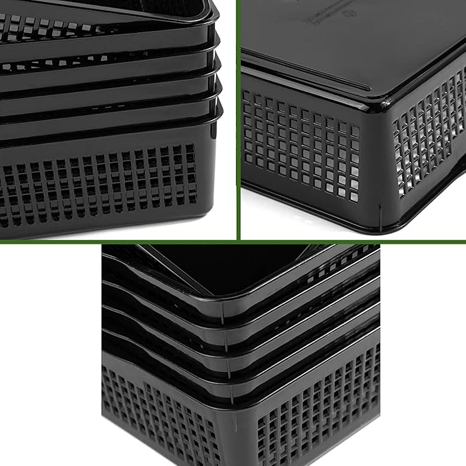 A4 Size Plastic Paper Storage Trays,Desktop File Organizer Baskets,6-Packs (Black)