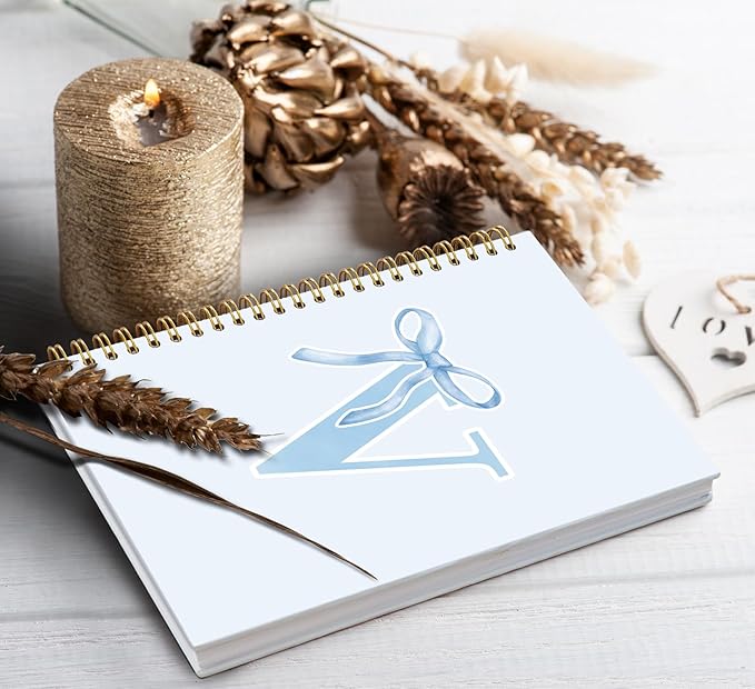 Initial V Notebook Journal,Personalized Teen Girl Gifts,Coquette Trendy Preppy Blue Bow Spiral Notebook,Monogrammed Gifts for Women Teen Girl,College Ruled Hardcover Spiral Notebook 5.5 x 8.3