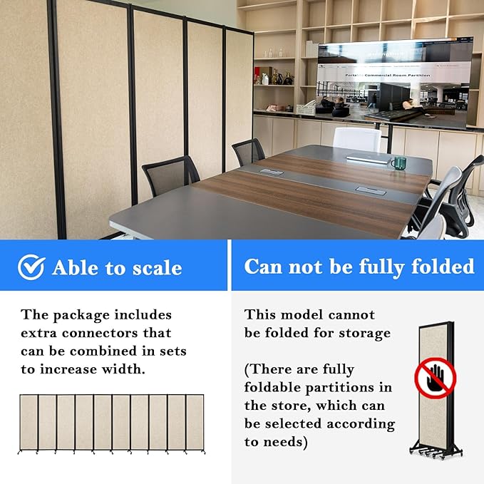 Upgrade Version Room Partition and Divider, Freestanding Rolling Dividers with Wheels,Office Privacy Screen Divider Wall,Classroom Felt Dividers,6'L* 6'7"H,3 Panel,Beige